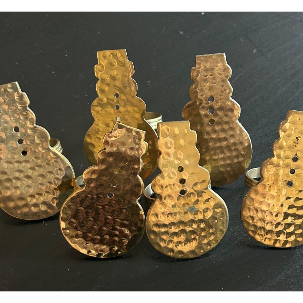 Hammered Brass Snowman Napkin Rings Set Of 6 Christmas Kitchen Decor
